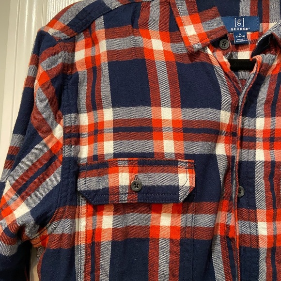 George Super Soft Red Blue Plaid Flannel Button Down Shirt Pockets Size S - Picture 6 of 12